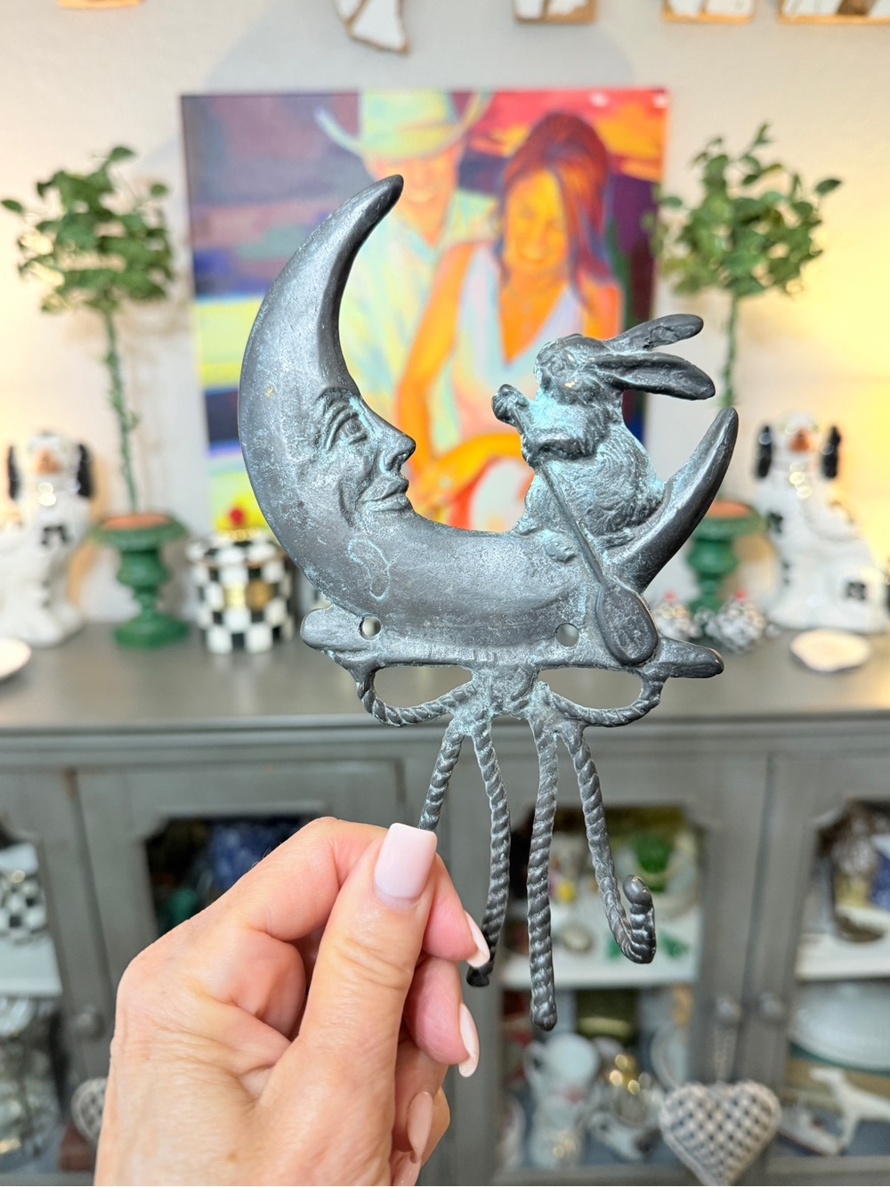 Rare Vintage Bronze Moon & Rabbit Wall Hook - Picture 11 of 12